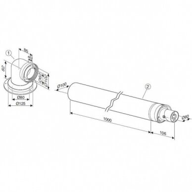 Bosch pagrindinis kamino komplektas C13x Ø60/100, horizontalus 2