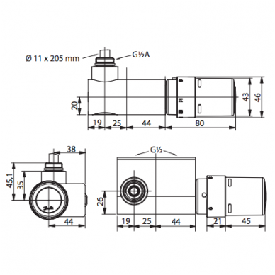 Termostatinis elementas Danfoss VHX Mono kampinis, chromuotas 1